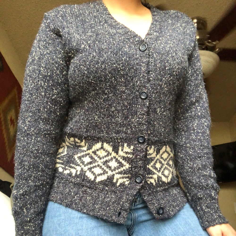 Vintage Blue Wool Blend Cardigan